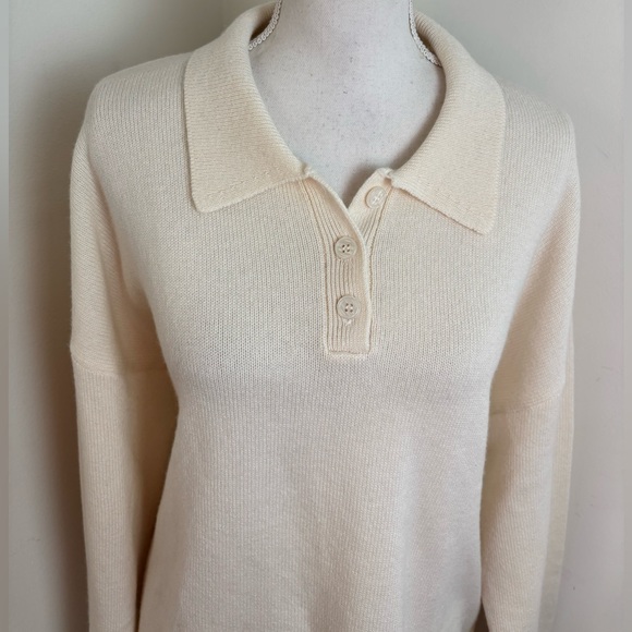 Parke Cashmere and Wool Polo Sweater In Cream Size L/XL - Picture 3 of 14